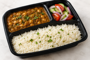 Chhole, Rice & Fresh Salad – Homemade North Indian Lunch
